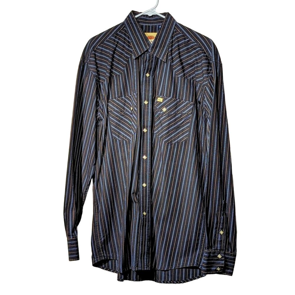 Vintage Larry Mahon Cowboy Collection Black Stripe Western Shirt Mens Sz XL